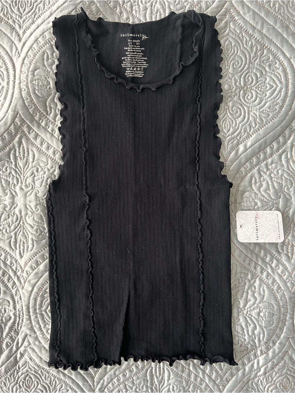 FREE PEOPLE, Black Ribbed Lettuce-Edge Tank. New with tags.